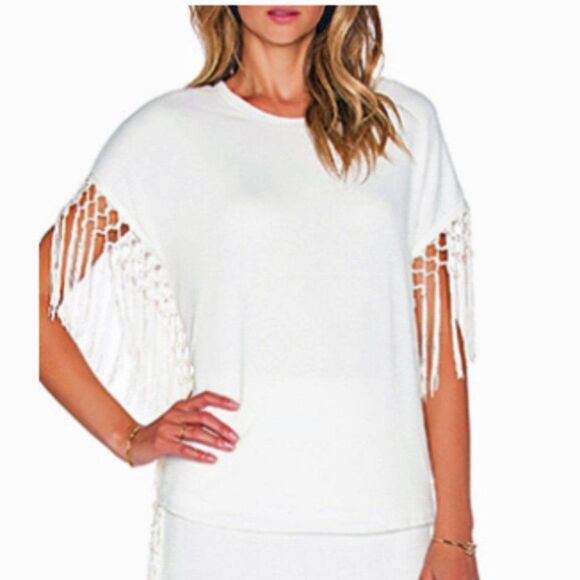 TBags Los Angeles White Fringe Shirt Medium NWT - Picture 1 of 9